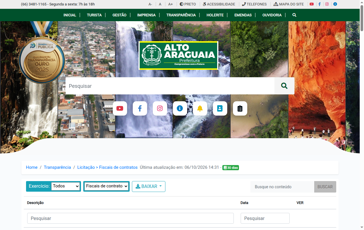 Screenshot de LICITAÇÕES -> Fiscais de contratos