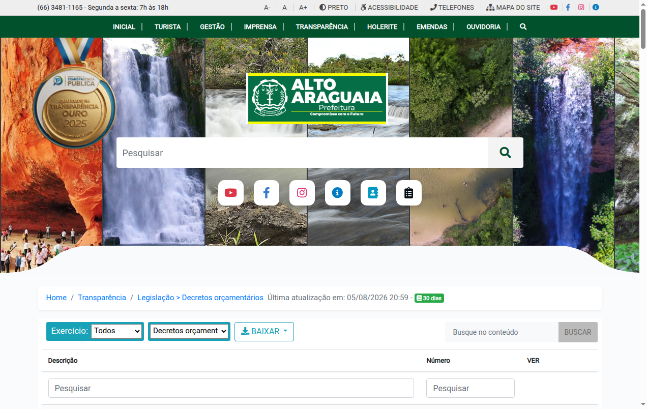 Screenshot de Decretos orçamentários