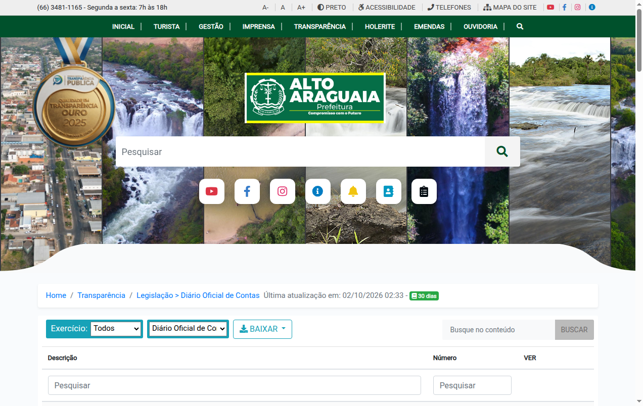 Screenshot de Diário Oficial de Contas