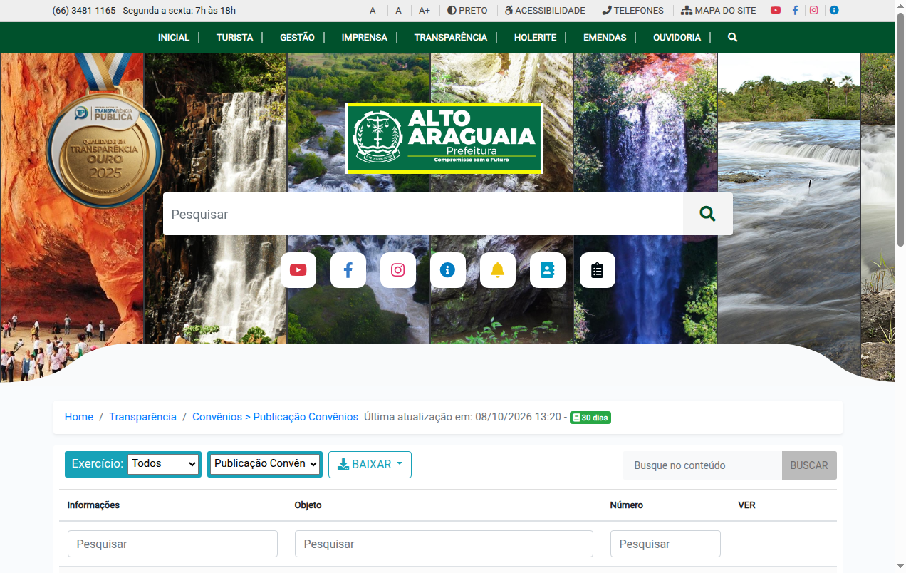 Screenshot de Convênio -> Publicação Convênios