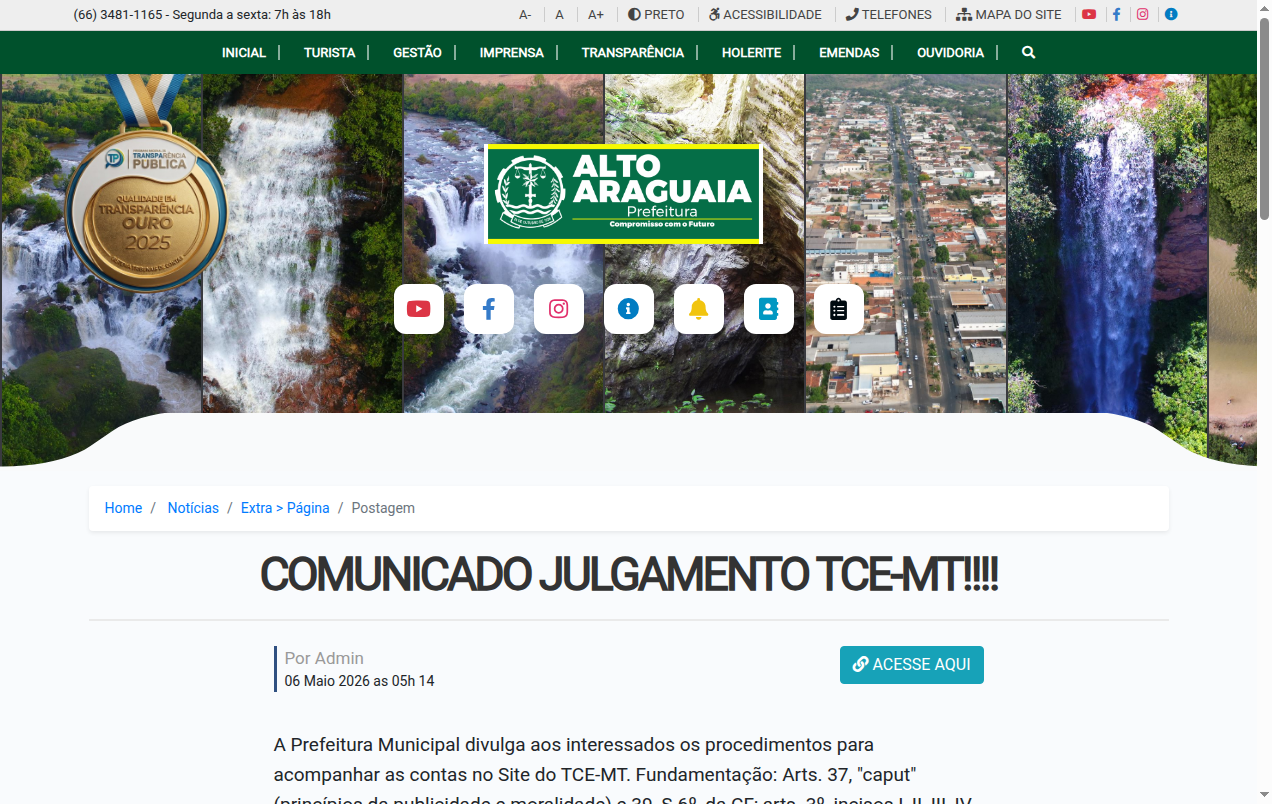 Screenshot de Contas Anuais Julgamento TCE-MT