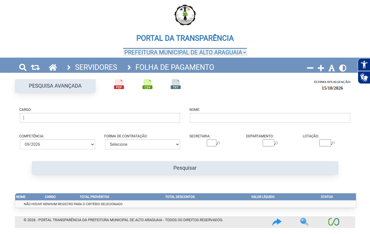 Screenshot de Folha de Pagamento