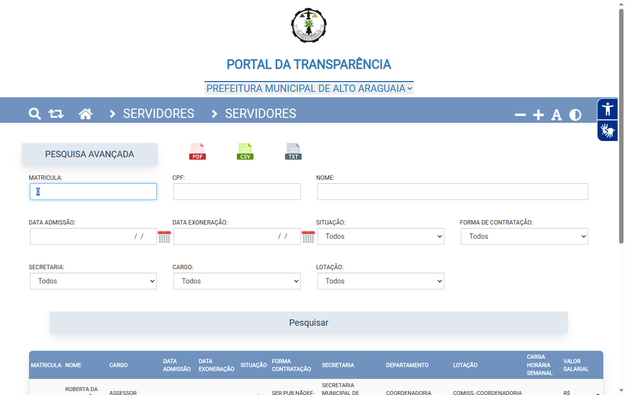 Screenshot de Disponibilidade
