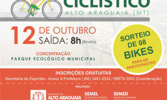Passeio ciclístico em Alto Araguaia acontece nesta sexta-feira, Dia das Crianças, com sorteio de oito bicicletas