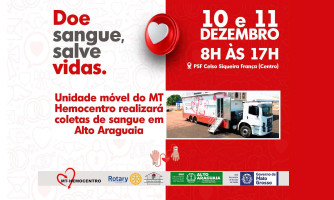 Carreta do MT Hemocentro fará coleta de sangue em Alto Araguaia dias 10 e 11