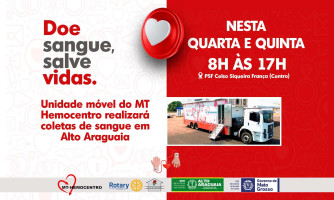 Carreta do MT Hemocentro fará coleta de sangue em Alto Araguaia dias 10 e 11