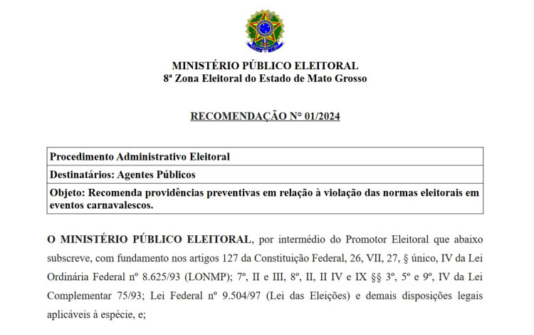 Prefeitura atende Ministério Público Eleitoral e publica recomendações de normas eleitorais para eventos em 2024