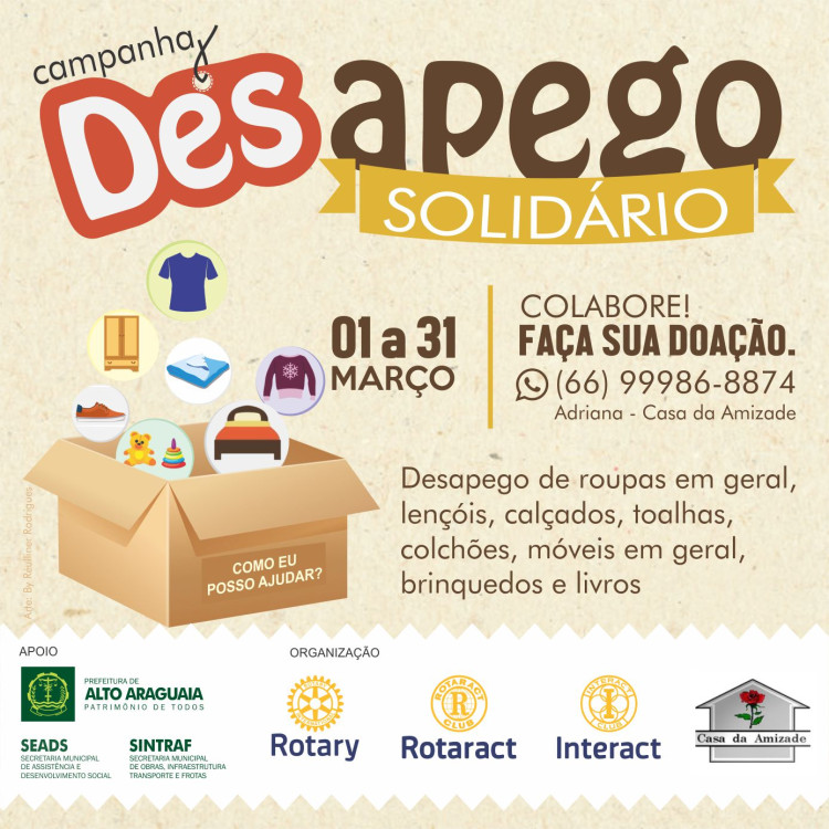 Campanha Desapego Solidário pretende arrecadar donativos em Alto Araguaia