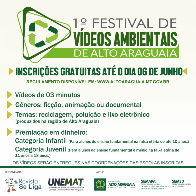 Inscrições para o Festival de Vídeos Ambientais foram prorrogadas; oportunidades são para alunos das escolas de Alto Araguaia