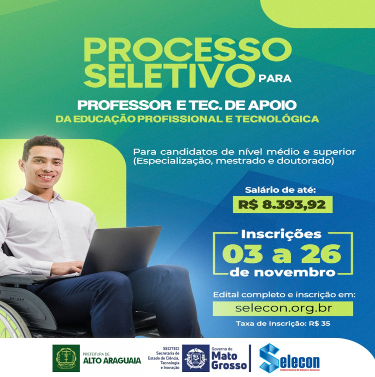 SECITECI abre processo seletivo para contratação de professores e técnicos em Alto Araguaia