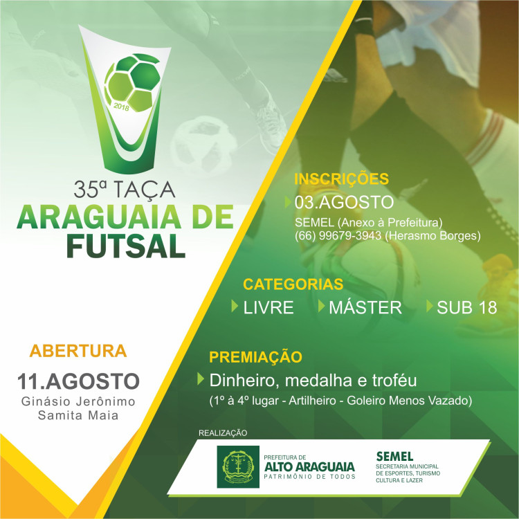 Inscrições para a 35ª Taça Araguaia de Futsal estão abertas em Alto Araguaia