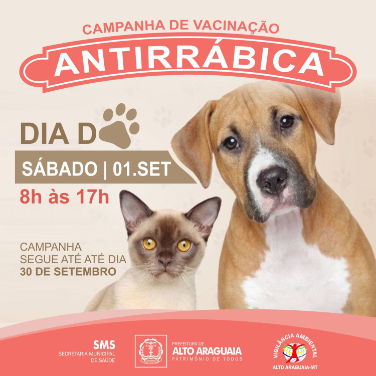 Dia D de vacinação antirrábica acontece neste sábado em Alto Araguaia; veja pontos