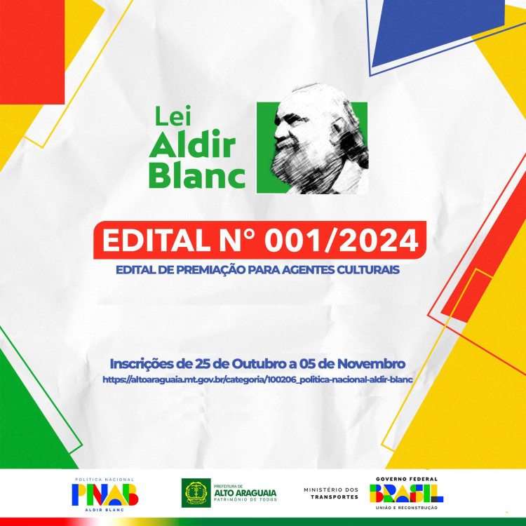 Prefeitura de Alto Araguaia lança novo edital da Lei Aldir Blanc para selecionar Projetos Culturais