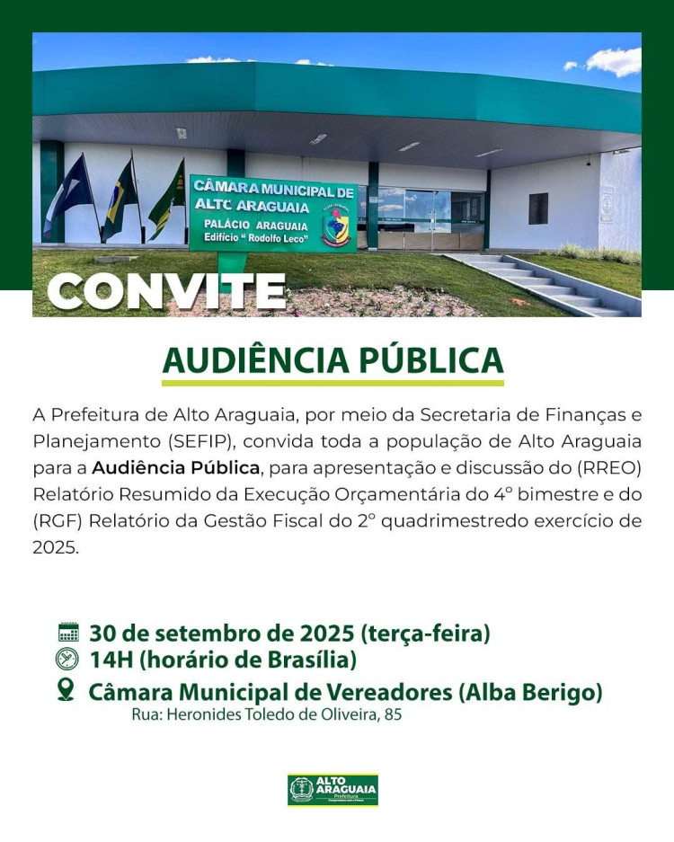 Prefeitura de Alto Araguaia realiza Audiência Pública sobre metas fiscais de 2025