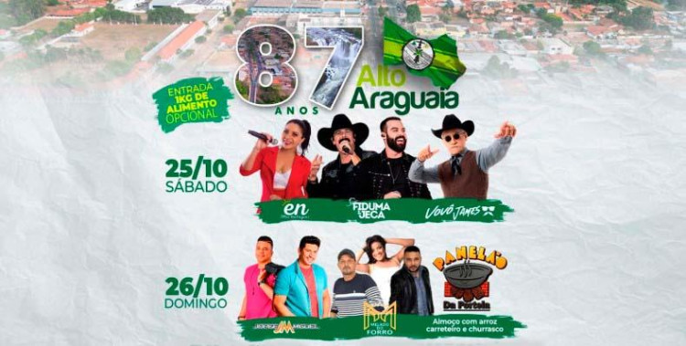 Alto Araguaia divulga programação dos 87 anos com dois dias de festa gratuita para a população