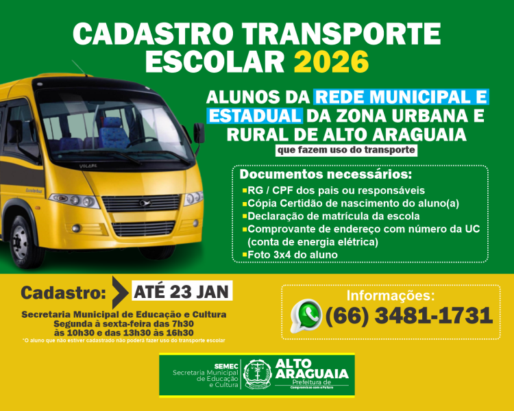 Alunos das redes municipal e estadual de ensino que utilizam o transporte escolar devem fazer cadastro obrigatório