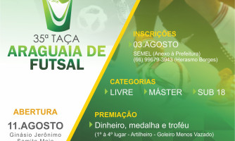 Inscrições para a 35ª Taça Araguaia de Futsal estão abertas em Alto Araguaia