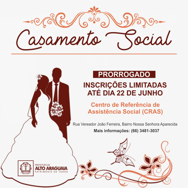 Inscrição para o Casamento Social em Alto Araguaia é prorrogado para o dia 22 de junho