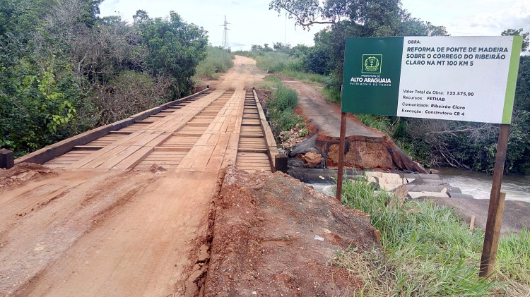 Obra da ponte sobre o Ribeirão Claro é concluída e tráfego liberado na MT-100