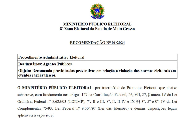 Prefeitura atende Ministério Público Eleitoral e publica recomendações de normas eleitorais para eventos em 2024