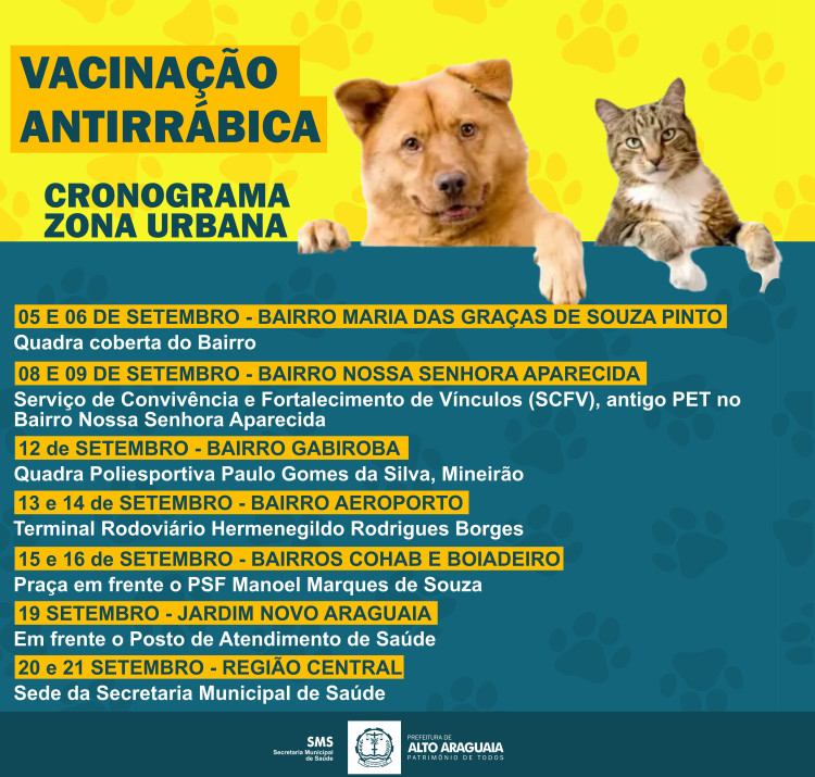 Vacinação antirrábica será iniciada segunda-feira na zona urbana em Alto Araguaia