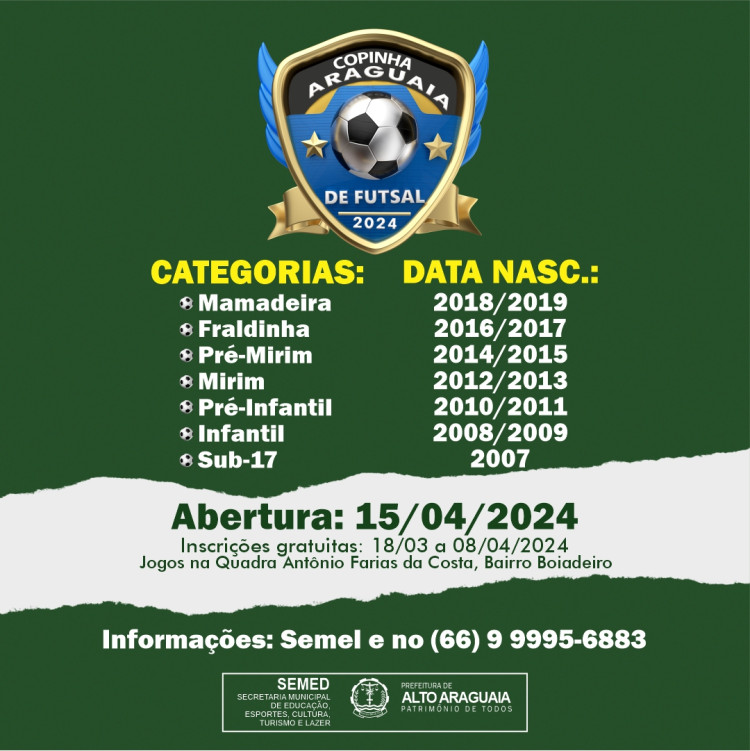 Em abril, Prefeitura de Alto Araguaia realiza Copinha Araguaia de Futsal