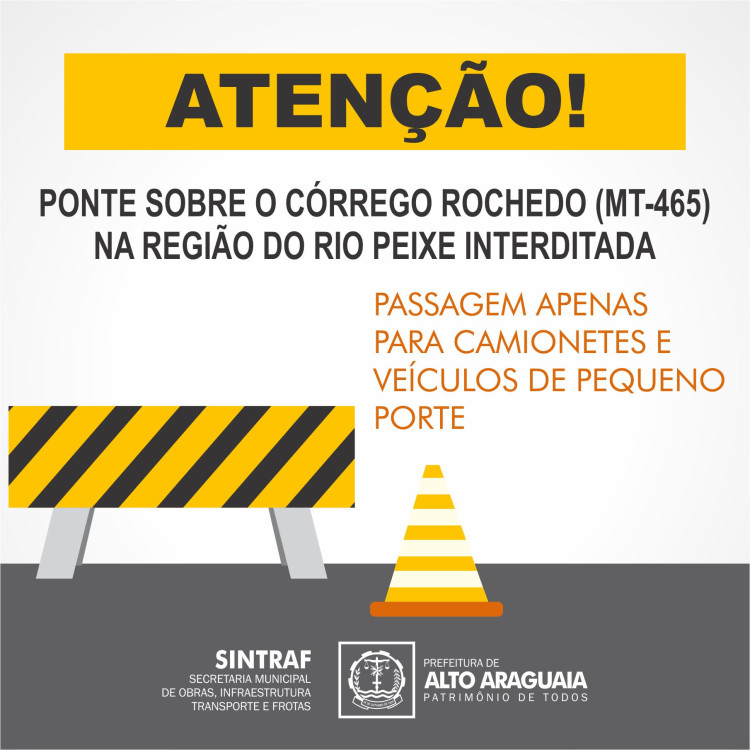 Ponte do córrego Rochedo encontra-se Interditada para veículos pesados
